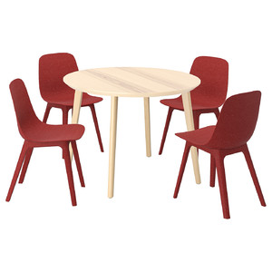 LISABO / ODGER Table and 4 chairs, ash veneer/red, 105 cm