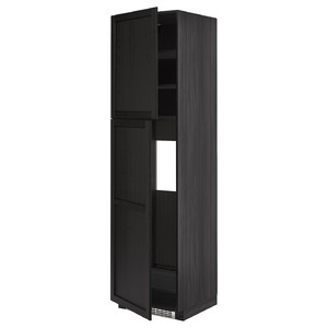 METOD High cabinet for fridge w 2 doors, black/Lerhyttan black stained, 60x60x220 cm