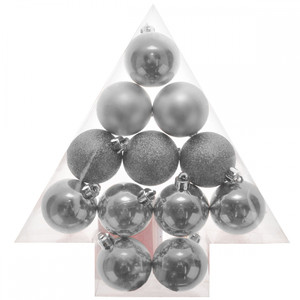Christmas Tree Bauble Ornaments, Silver, Pack of 12