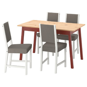 PINNTORP / STEFAN Table and 4 chairs, light brown stained red stained/Knisa grey/beige white, 125 cm