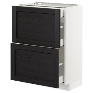 METOD / MAXIMERA Base cab with 2 fronts/3 drawers, white, Lerhyttan black stained, 60x37 cm
