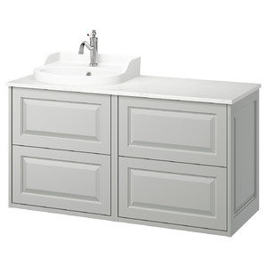 TÄNNFORSEN / RUTSJÖN Wash-stand/wash-basin/tap, light grey/white marble effect, 122x49x76 cm