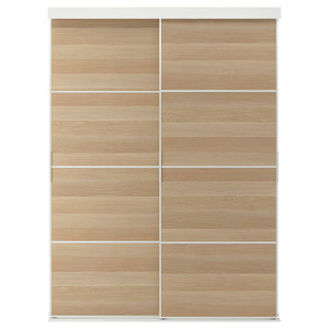 SKYTTA / MEHAMN Sliding door combination, white/double sided white stained oak effect, 152x205 cm