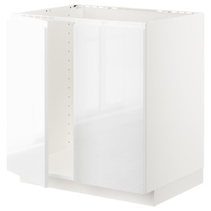 METOD Base cabinet for sink + 2 doors, white/Voxtorp high-gloss/white, 80x60 cm