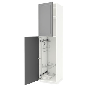 METOD High cabinet with cleaning interior, white/Bodbyn grey, 60x60x240 cm