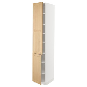 METOD High cabinet with shelves/2 doors, white/Forsbacka oak, 40x60x220 cm
