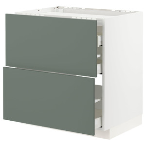 METOD / MAXIMERA Base cab f hob/2 fronts/3 drawers, white/Bodarp grey-green, 80x60 cm