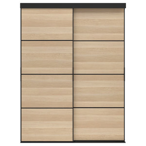 SKYTTA / MEHAMN Sliding door combination, black/double sided white stained oak effect, 152x205 cm