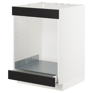 METOD/MAXIMERA Base cab for hob+oven w drawer, white/Lerhyttan black stained, 60x61.8x88 cm