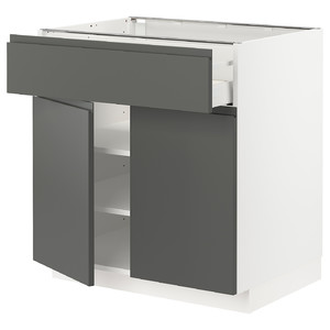 METOD / MAXIMERA Base cabinet with drawer/2 doors, white/Voxtorp dark grey, 80x60 cm