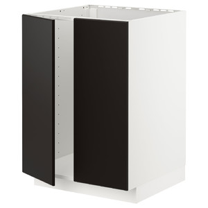 METOD Base cabinet for sink + 2 doors, white/Kungsbacka anthracite, 60x60 cm