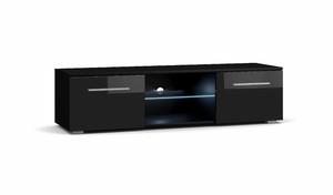 TV Bench Moon 140, black/high-gloss black, LED