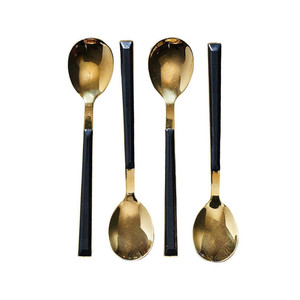 Set of 4 Dessert Spoons, gold/black