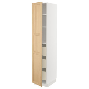METOD / MAXIMERA High cabinet with drawers, white/Forsbacka oak, 40x60x200 cm