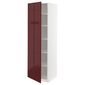 METOD High cabinet with shelves, white Kallarp/high-gloss dark red-brown, 60x60x200 cm