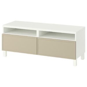 BESTÅ TV bench with drawers, white/Krukmakare beige, 120x42x48 cm
