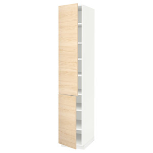 METOD High cabinet with shelves/2 doors, white/Askersund light ash effect, 40x60x220 cm