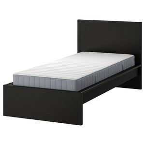 MALM Bed frame with mattress, black-brown/Valevåg medium firm, 90x200 cm