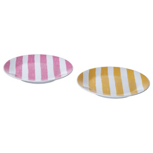 KLIPPAKLEJA Side plate, patterned/yellow pink, 15 cm, 2 pack