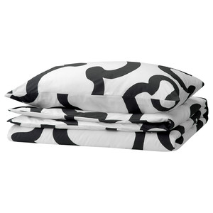 KLIPPBRÄCKA Duvet cover and pillowcase, white/black, 150x200/50x60 cm