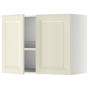 METOD Wall cabinet w dish drainer/2 doors, white/Bodbyn off-white, 80x60 cm
