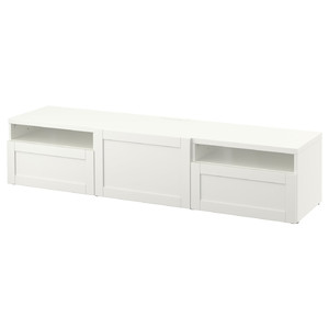 BESTÅ TV bench, white/Hanviken white, 180x42x39 cm