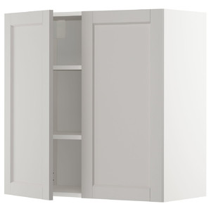 METOD Wall cabinet with shelves/2 doors, white/Lerhyttan light grey, 80x80 cm