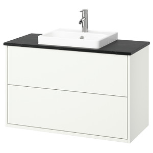 HAVBÄCK / ORRSJÖN Wash-stnd w drawers/wash-basin/tap, white/black marble effect, 102x49x71 cm