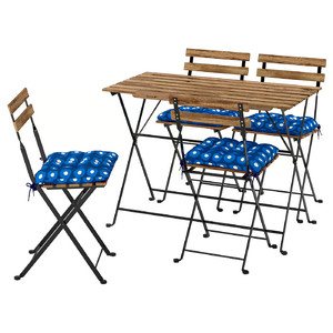 TÄRNÖ Table+4 chairs, outdoor, foldable black/light brown stained/foldable Klösan dark blue, 100x54 cm
