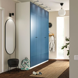 PAX / FYRUDDEN Wardrobe combination, white/blue, 200x60x236 cm