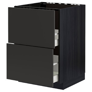 METOD / MAXIMERA Base cab f sink+2 fronts/2 drawers, black/Nickebo matt anthracite, 60x60 cm