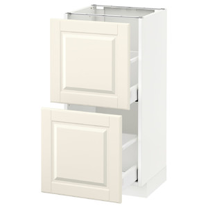 METOD / MAXIMERA Base cab with 2 fronts/2 drawers, white, Bodbyn off-white, 40x37 cm