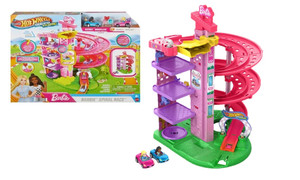 Hot Wheels Racerverse Barbie Spiral Race Track Set With Barbie “Malibu” JDD65 3+