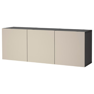 BESTÅ Wall-mounted cabinet combination, black-brown/Lappviken light grey-beige, 180x42x64 cm