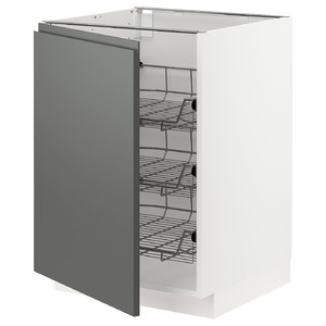 METOD Base cabinet with wire baskets, white/Voxtorp dark grey, 60x60 cm