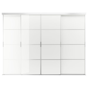 SKYTTA / FÄRVIK Sliding door combination, aluminium/white glass, 326x240 cm