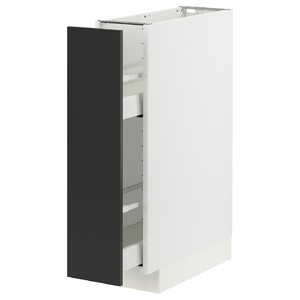 METOD / MAXIMERA Base cabinet/pull-out int fittings, white/Nickebo matt anthracite, 20x60 cm