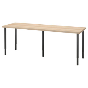 LAGKAPTEN / OLOV Desk, white stained oak effect, black, 200x60 cm