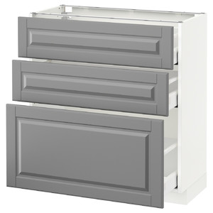METOD / MAXIMERA Base cabinet with 3 drawers, white, Bodbyn grey, 80x37 cm