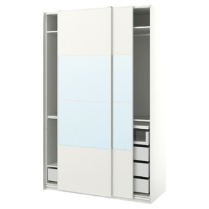 PAX / MEHAMN/AULI Wardrobe with sliding doors, white/mirror glass, 150x66x236 cm