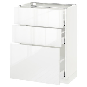 METOD / MAXIMERA Base cabinet with 3 drawers, white, Ringhult white, 60x37 cm