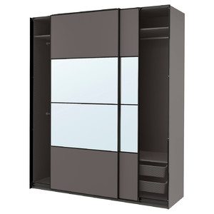 PAX / MEHAMN/AULI Wardrobe with sliding doors, dark grey double sided/dark grey mirror glass, 200x66x236 cm