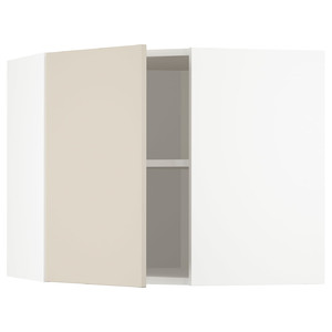METOD Corner wall cabinet with shelves, white/Havstorp beige, 68x60 cm