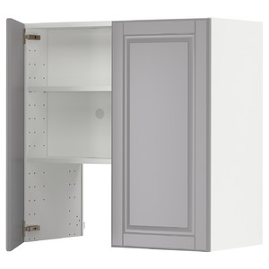 METOD Wall cb f extr hood w shlf/door, white/Bodbyn grey, 80x80 cm