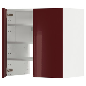 METOD Wall cb f extr hood w shlf/door, white Kallarp/high-gloss dark red-brown, 60x60 cm