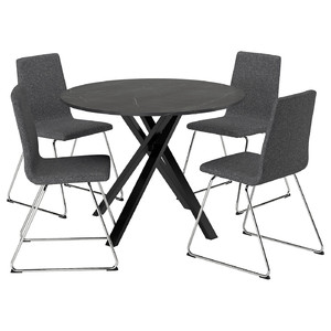 MARIEDAMM / LILLÅNÄS Table and 4 chairs, black marble effect/Gunnared dark grey chrome-plated, 105 cm