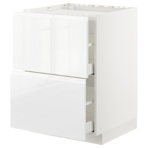 METOD / MAXIMERA Base cab f hob/2 fronts/2 drawers, white/Voxtorp high-gloss/white, 60x60 cm