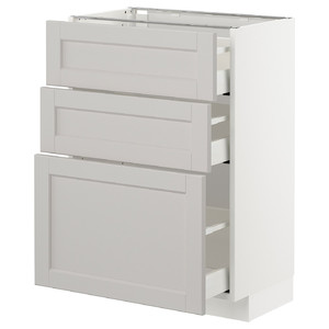 METOD/MAXIMERA Base cabinet with 3 drawers, white/Lerhyttan light grey, 60x39.5x88 cm