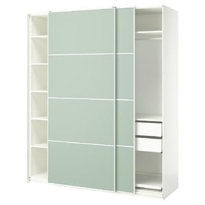 PAX / MEHAMN Wardrobe with sliding doors, white/double sided light green, 200x66x236 cm