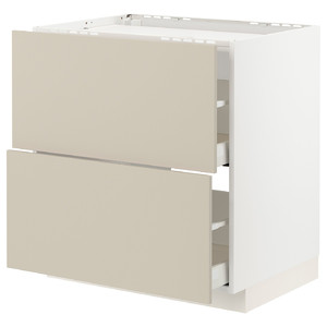 METOD / MAXIMERA Base cab f hob/2 fronts/2 drawers, white/Havstorp beige, 80x60 cm